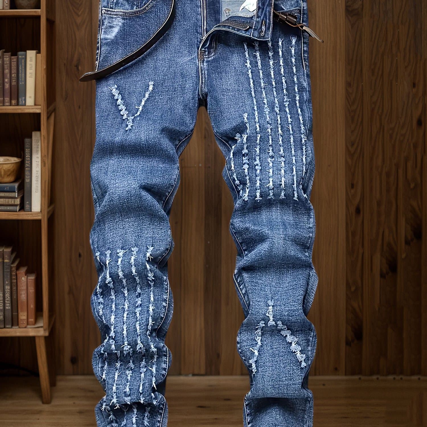 TEMU Men's Jeans- Mid- Rise, Stretch Blend, Style, Ripped Details, Comfortable And Versatile, Suitable Casual Outfits, Fashionable Long Pantsslim Fit Jeansdurable Fabric