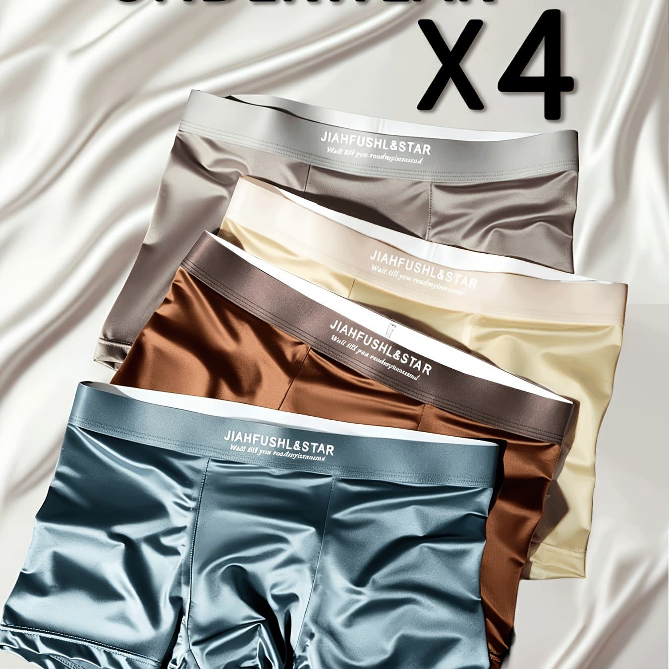 TEMU 4pcs Men's Ice Silky Fiber Fabric Boxer Briefs - Air Conditioning Pants, , Soft, And Luxurious Ice Silky Fiber Fabric, Suitable For Daily Wear, Fitness, And