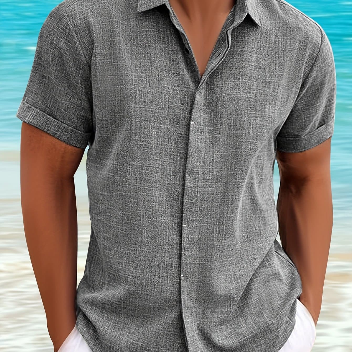 TEMU Men's Casual Button- Shirt - Short Sleeve, Lightweight & Breathable, Perfect For Beach, Summer, Weddings & Outdoor Activities, Outdoor Casual Top | Collar Shirt | Breathable Material