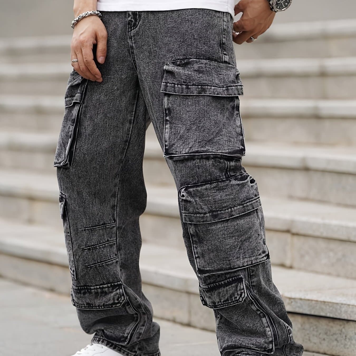 TEMU Men's Cargo Pants Featuring Pockets - Made From A, Suitable For Casual Wear Throughout The Year
