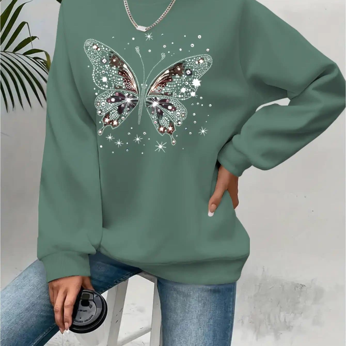 TEMU Comfortable Print Crew Neck Sweatshirt- Soft Casual Long Sleeve, Suitable For Spring-autumn-winter Comfortable Women' Wear Clothing