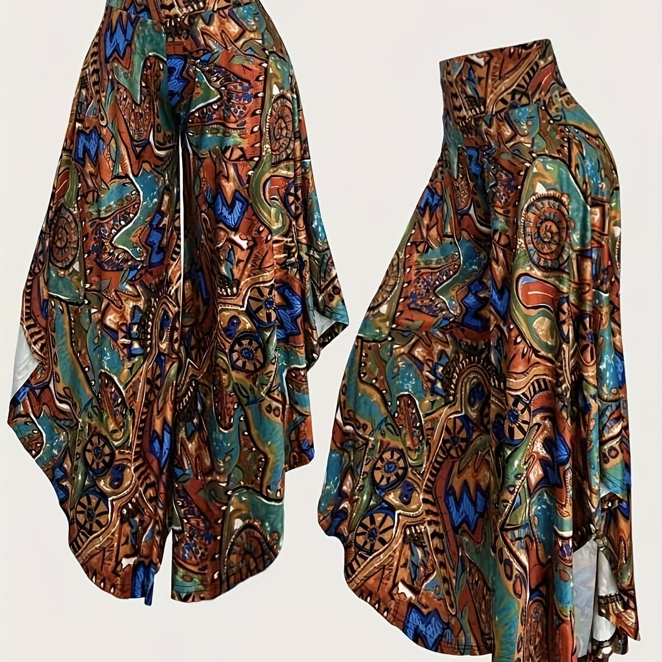 TEMU High-waisted Paisley Wide-leg Pants For Women And Summer, Featuring Asymmetrical And An Elastic Waistband For A Relaxed Fit