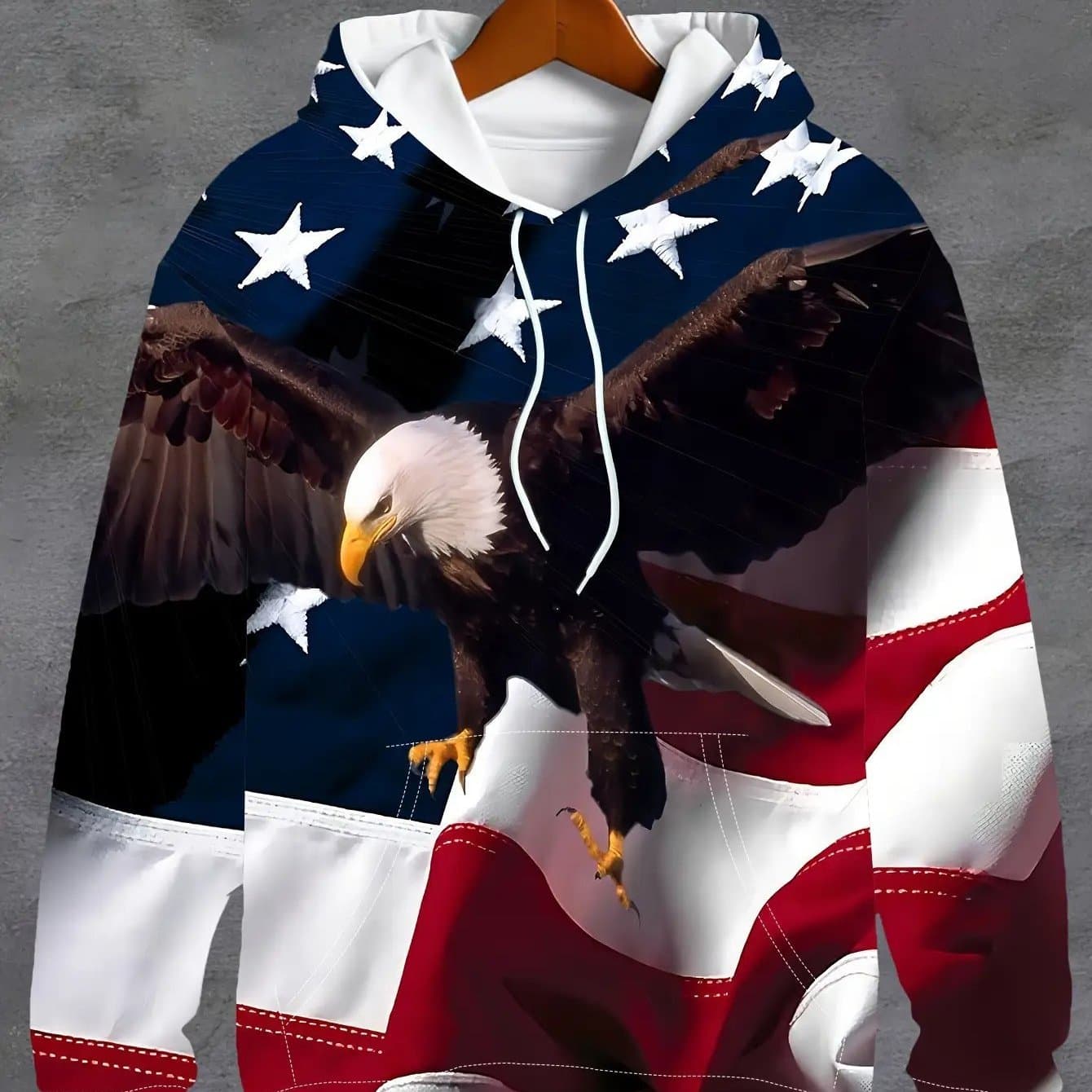 TEMU Eagle Flag Men's Hoodie?? American Flag Eagle Graphic Print?? High ?? Durable?? Casual Fashion?? Mens Eagle Flag Hooded Sweatshirt?? Patriotic Usa Eagle Print?? American For Men?? High Quality.