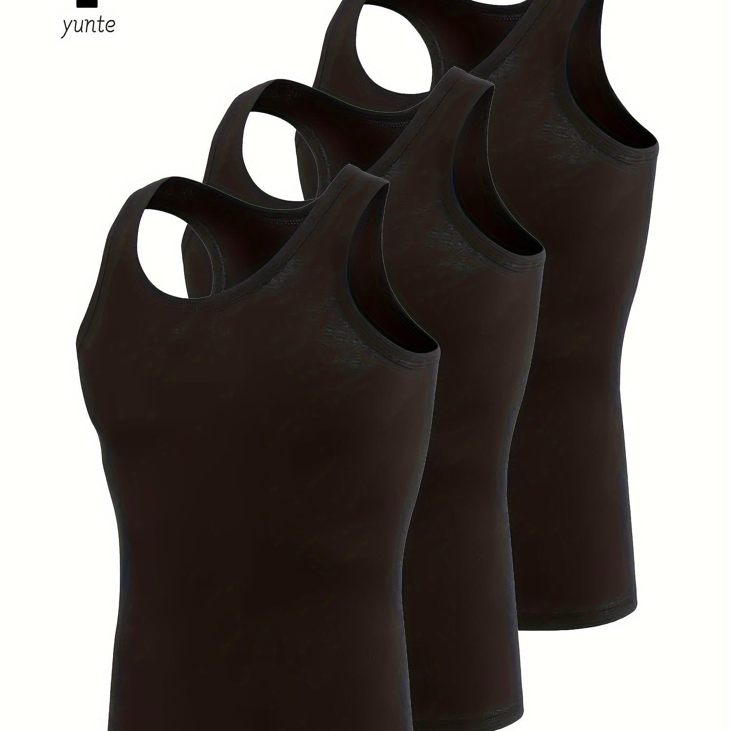 TEMU 3pcs Men's Vest Set, Fashionable Breathable Comfortable Quick-dry Athletic Fitness Vest, Casual Solid Color Top, Men's Summer Clothing, Men's Tank Top