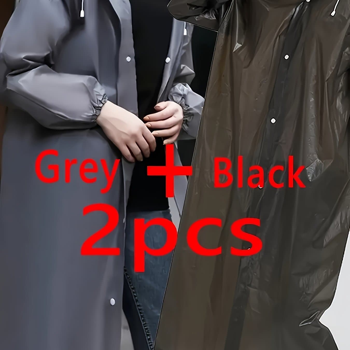 TEMU A Set Of 2 Thickened Gray And Black Eva Adult Raincoats, Suitable For Travel, Outdoor Cycling, And Hiking, Featuring A Portable Design With Drawstrings