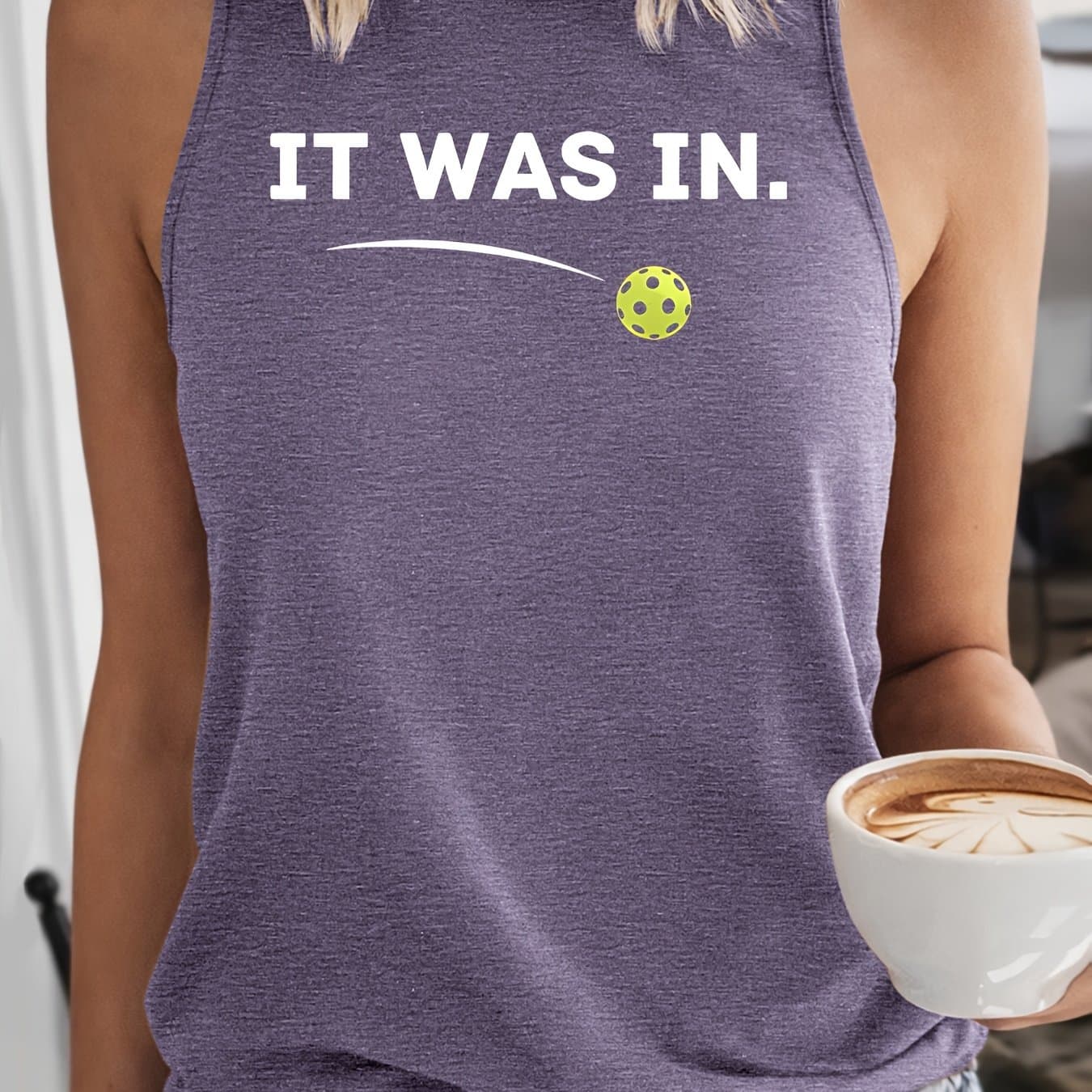 TEMU It Was In. Pickleball Print Women's Tank Top, Spring/summer Sporty Casual Sleeveless Top, Comfortable And Breathable Crew Neck T-shirt, Stylish Pickleball Themed Women's Apparel, Sizes S-xxl