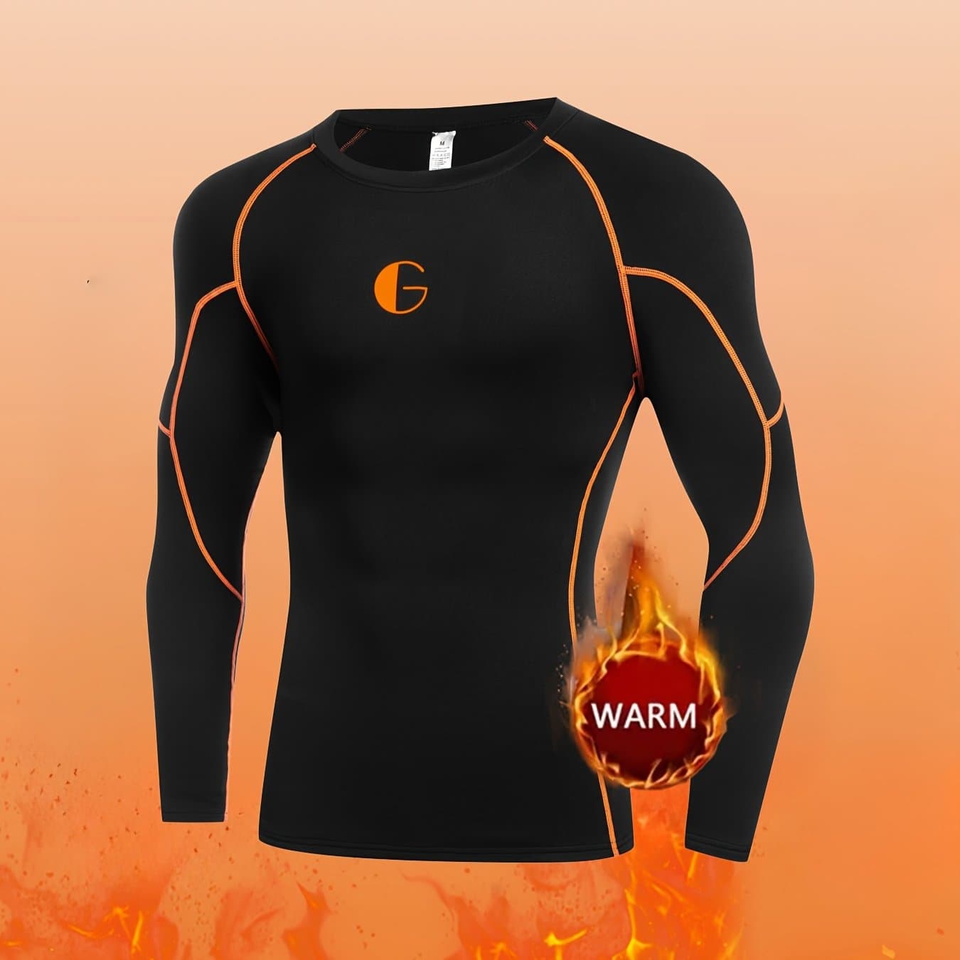 TEMU Men's Thermal Underwear With Lining, Long Sleeve Warm Top For Cold Weather, Suitable For Sports, Fitness, Outdoor, Skiing, And Hiking