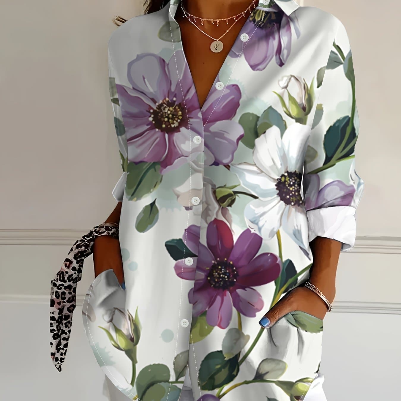 TEMU European And Elegant Printed Blouse