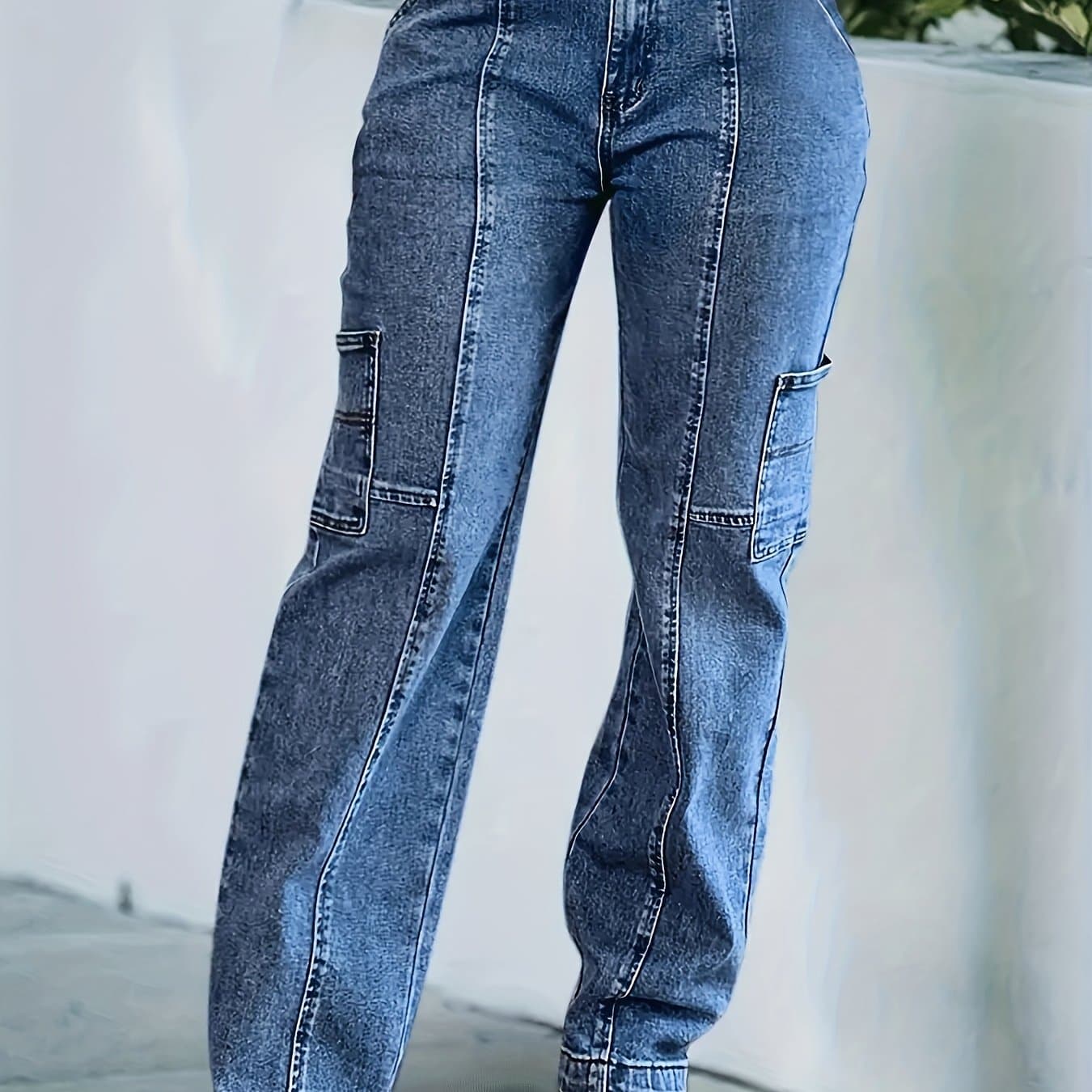 TEMU Women's Dark Blue Embroidered Flare Jeans, Western Style Bootcut Denim Pants With Floral