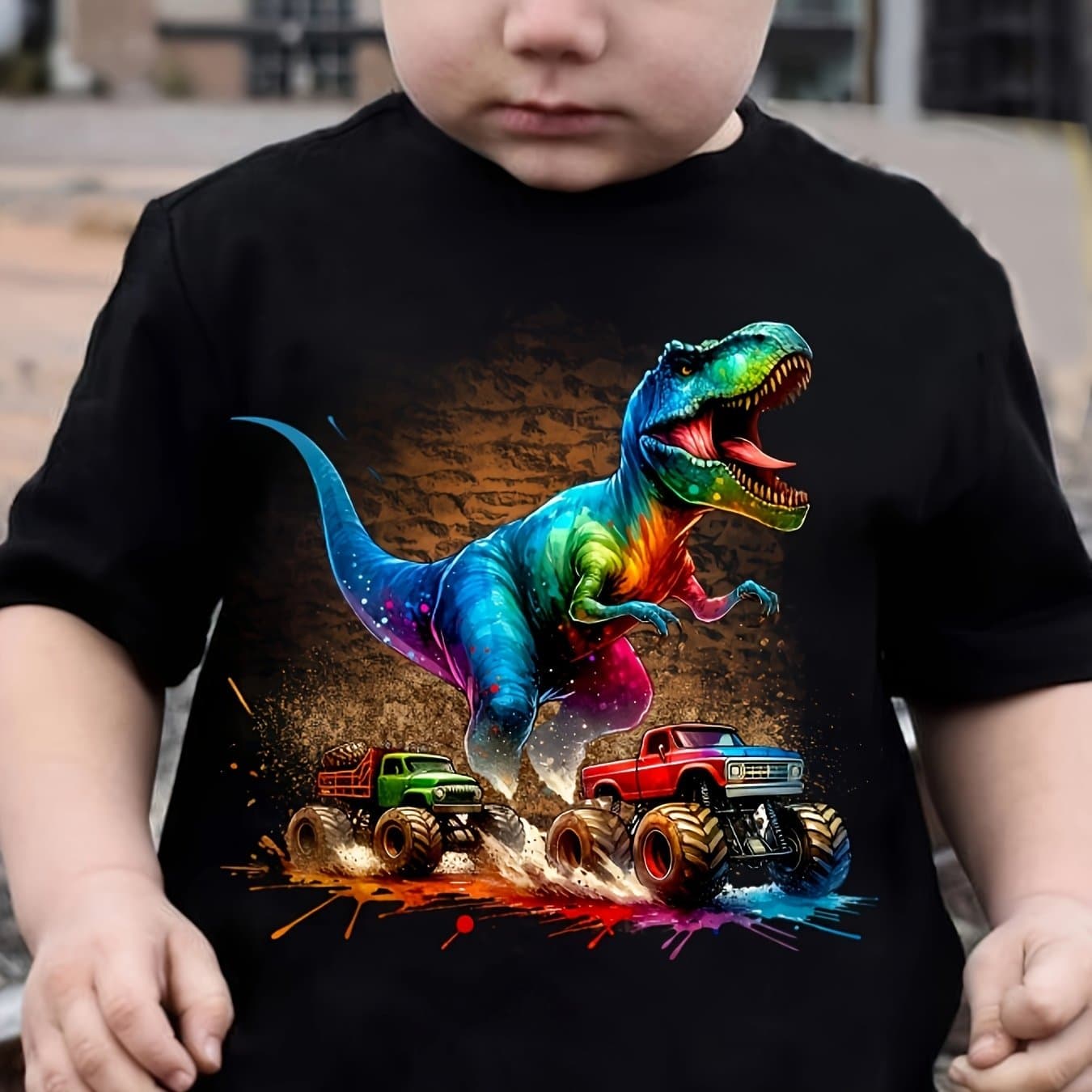 TEMU Boys T-shirt Dinosaur Print For Comfortable And Casual Round Neck Short Sleeves