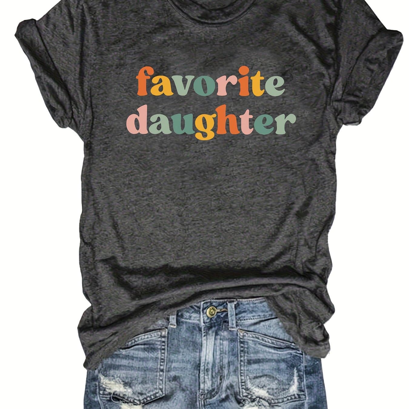 TEMU Women's Chic Letter Print Tee - Comfy, Casual Short Sleeve Crew Neck T-shirt For Everyday Wear & Stylish Layering
