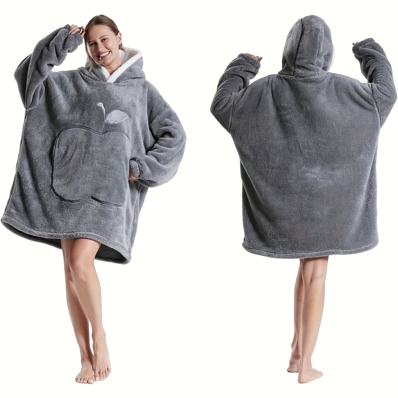TEMU [new Year Promotion] Extra Large Pocket Plush Hooded Robe, Thick Coral Fleece Winter Blanket, Warm And Comfortable For Staying Warm At Home During The Holidays, Can Be Out Gifts For Women And Men