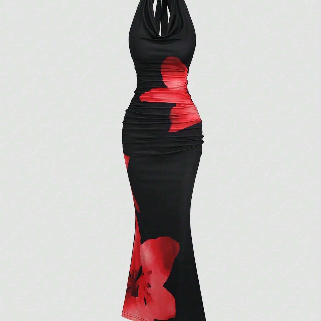 TEMU Women's Summer Wrap Neck Print Dress
