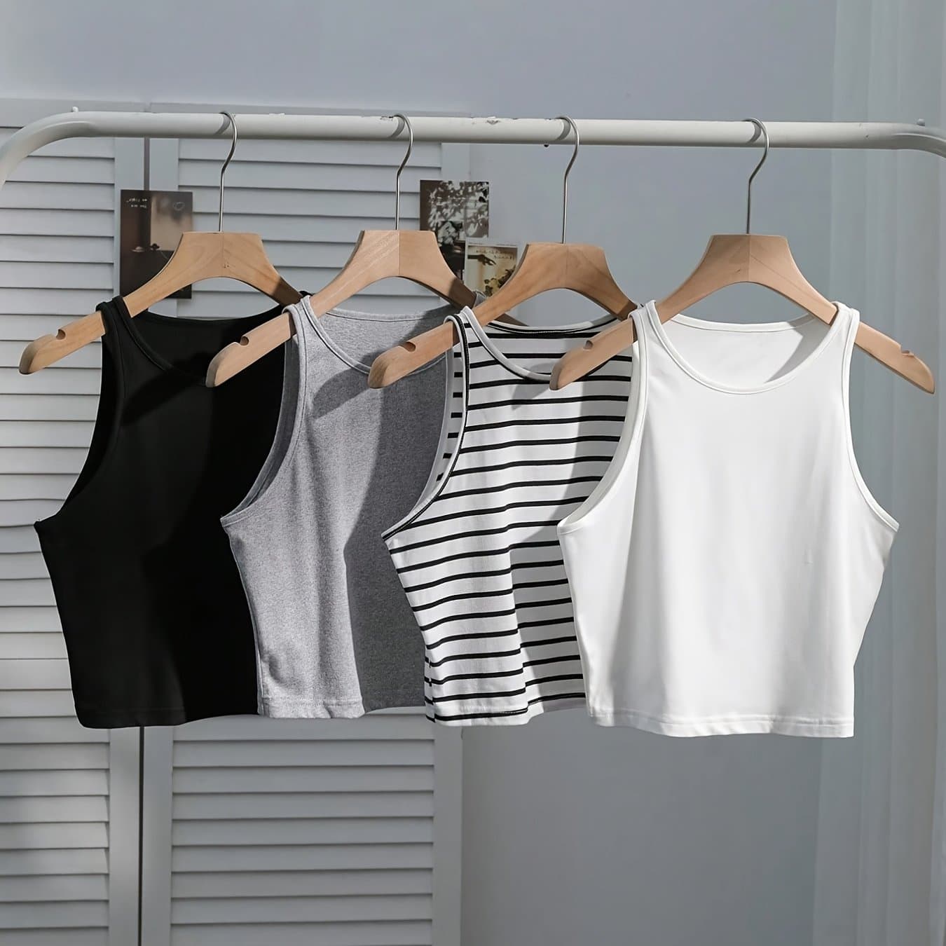 TEMU 4pcs Women's Casual Elegant Round Neck High Versatile Basic Tank Top Set