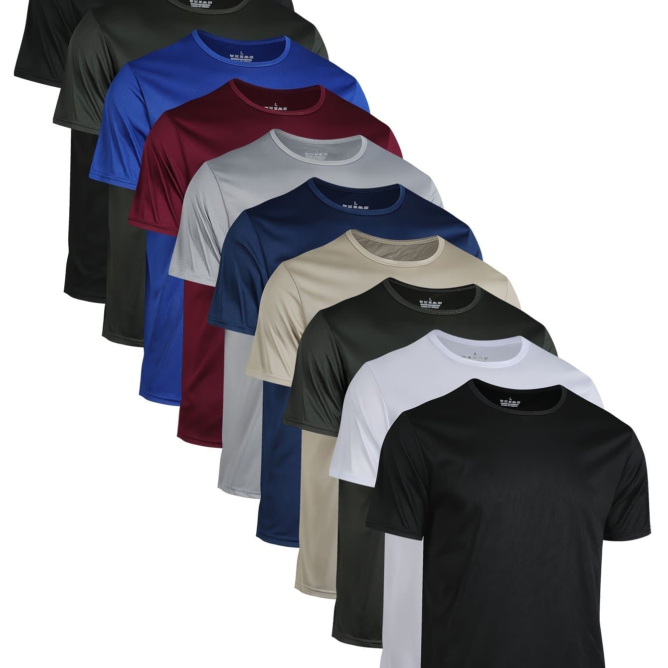 TEMU 10pcs Men's Breathable Moisture-wicking Quick-dry Crew Neck Short Sleeve T-shirts - Regular Fit Solid Color Short Sleeve Sports Tops For Spring/summer