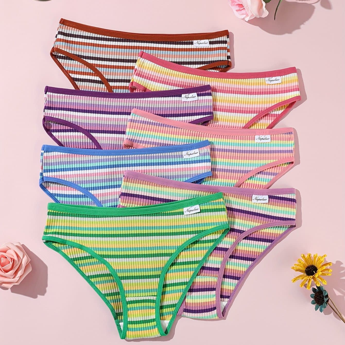 TEMU Set Of 7 Women's Underwear With A Soft Rainbow Pattern For
