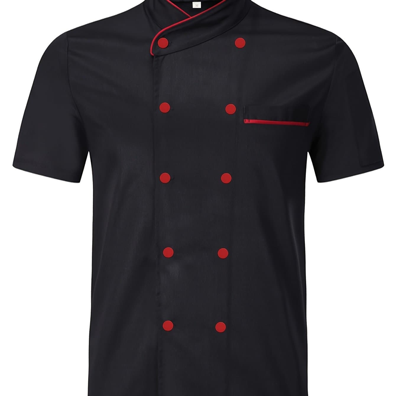TEMU Short-sleeved Solid-color Double-breasted Stand-collar Chef's Uniform For Men, Suitable For Hotels, Restaurants And Catering Establishments. Dirty Chef's Clothing