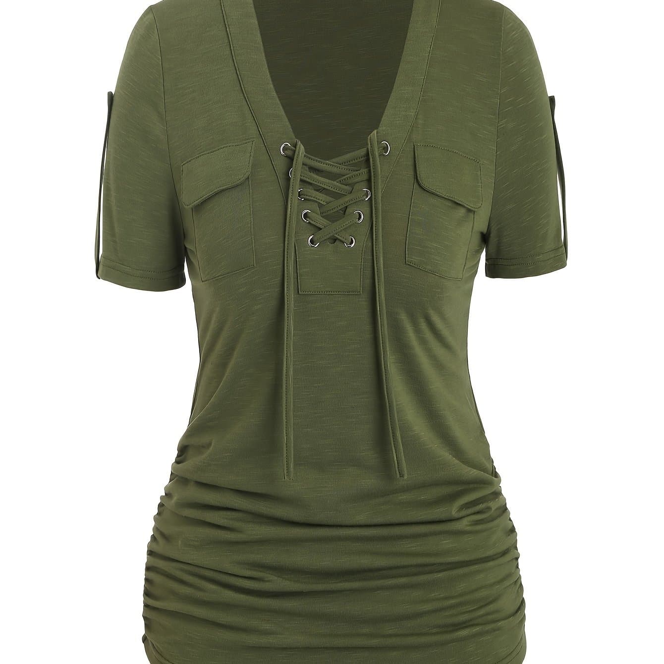 TEMU Front Middle Eyelet Strappy T-shirt