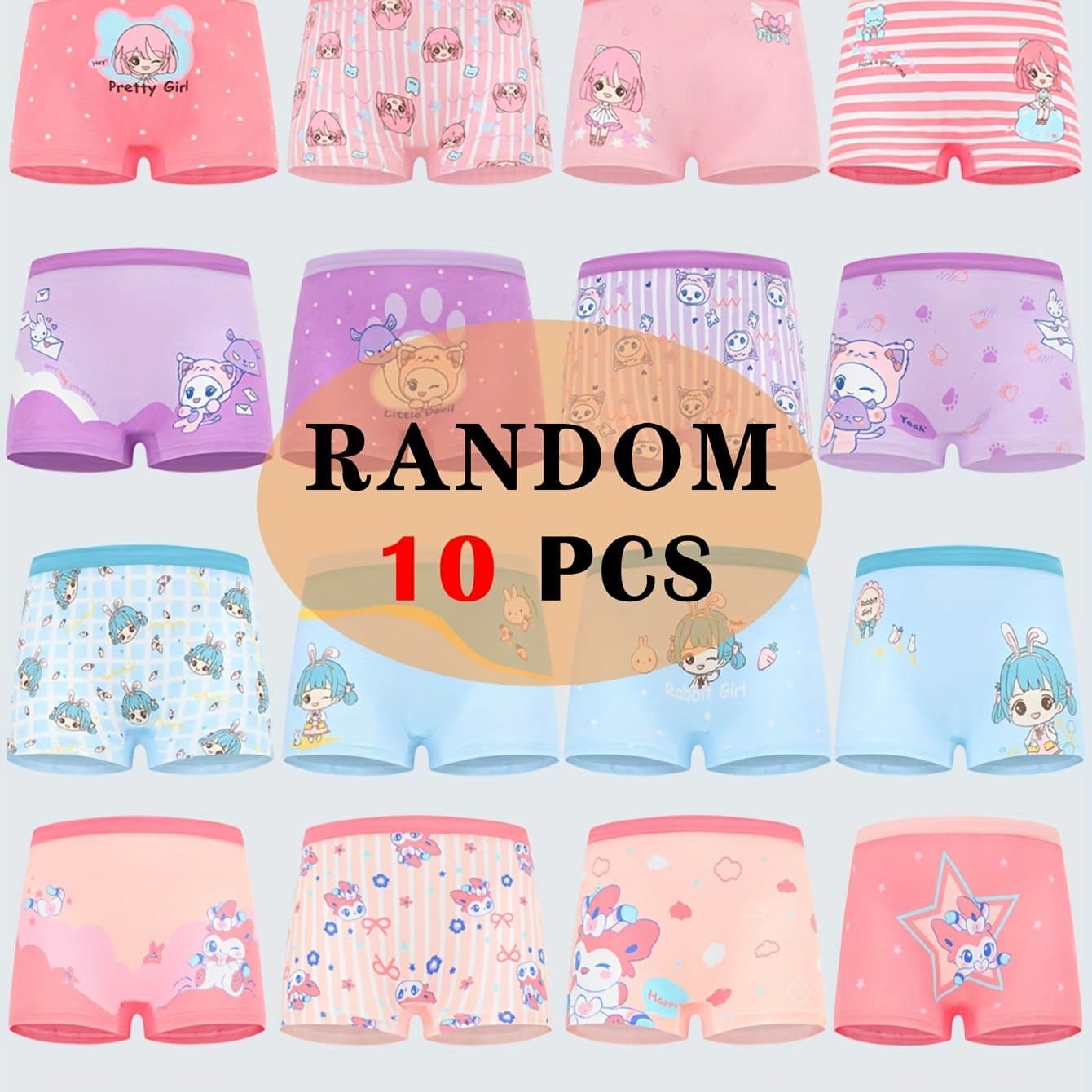 TEMU Random 10pcs/pack Girls Boxers Underwear Cute Girl Pattern Cotton Comfortable Breathable Girls Panty