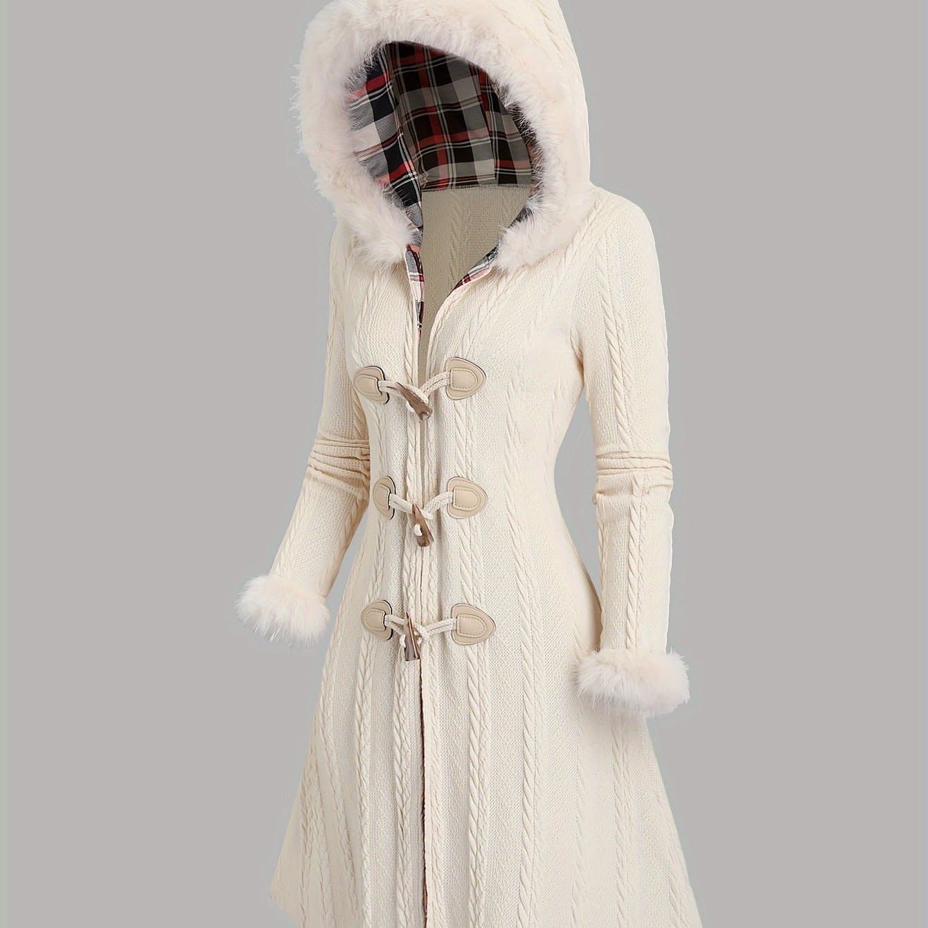 TEMU Y2k Braid Hooded Coat Horn Button Longline Jacket