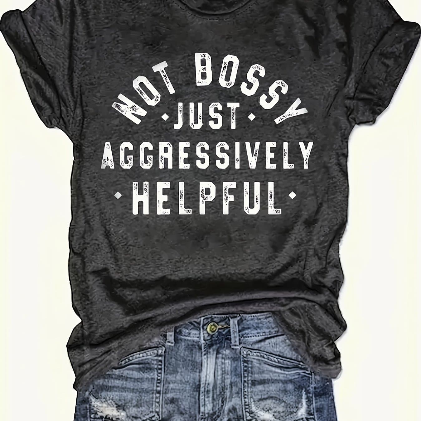 TEMU Letter Print Crew Neck T-shirt, Casual Short Sleeve Top For , Women's Clothing