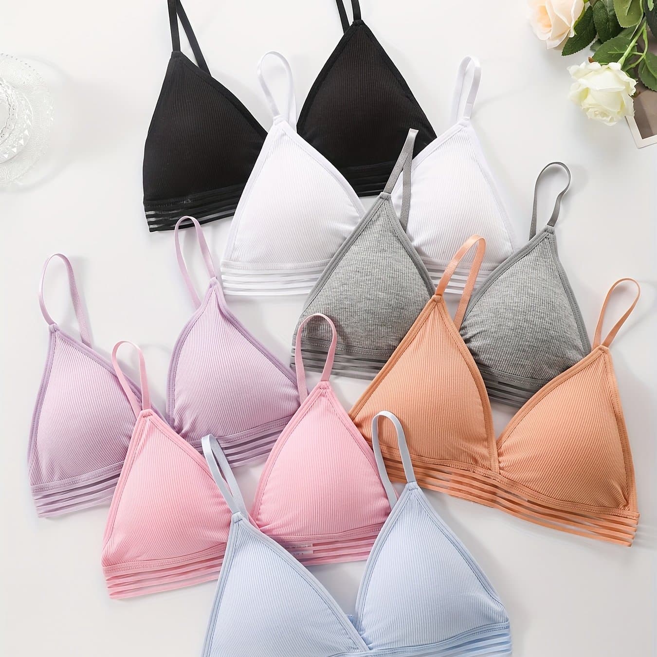 TEMU 7pcs Set Of Women's Ribbed Bras