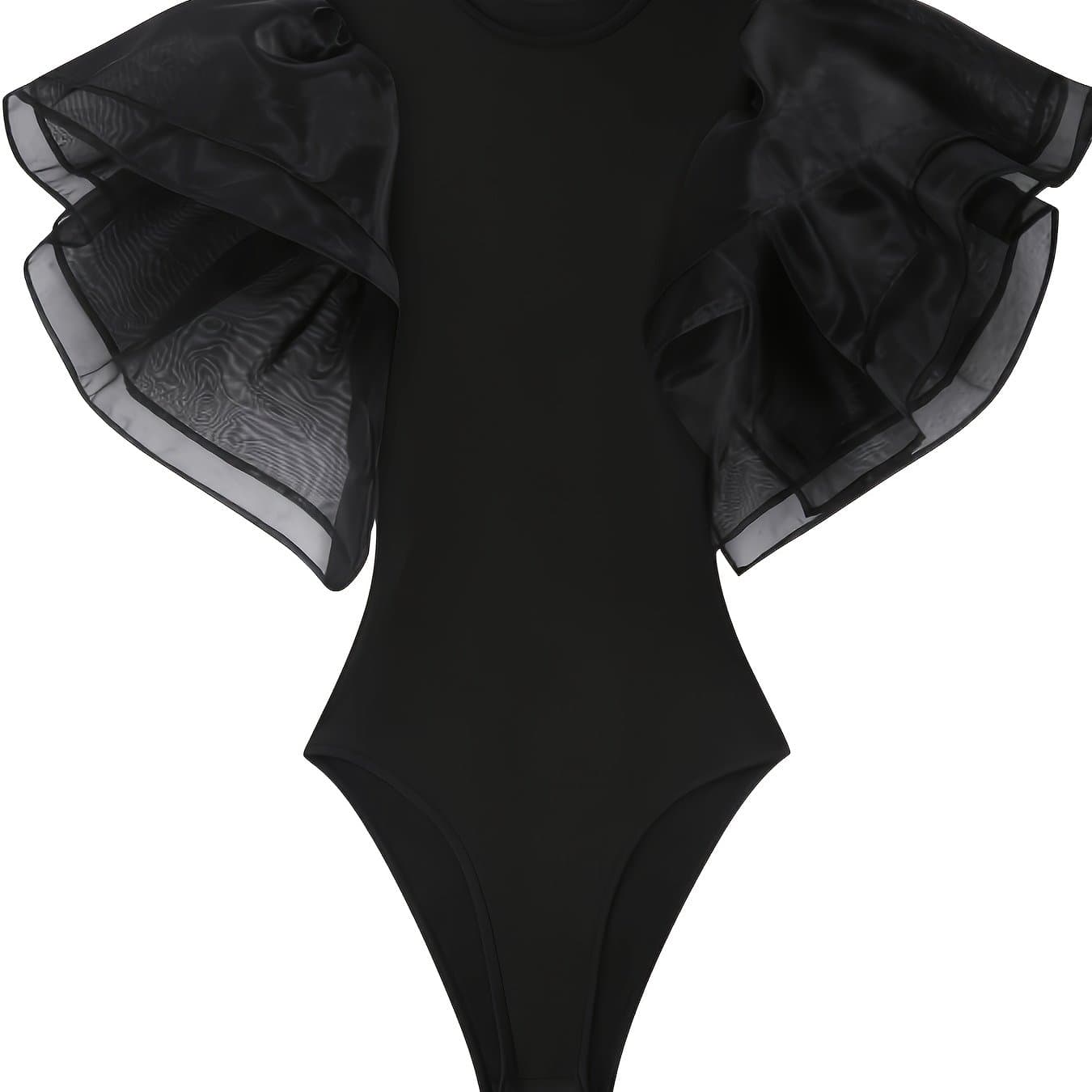 TEMU Mesh Ruffle Sleeve Bodysuit