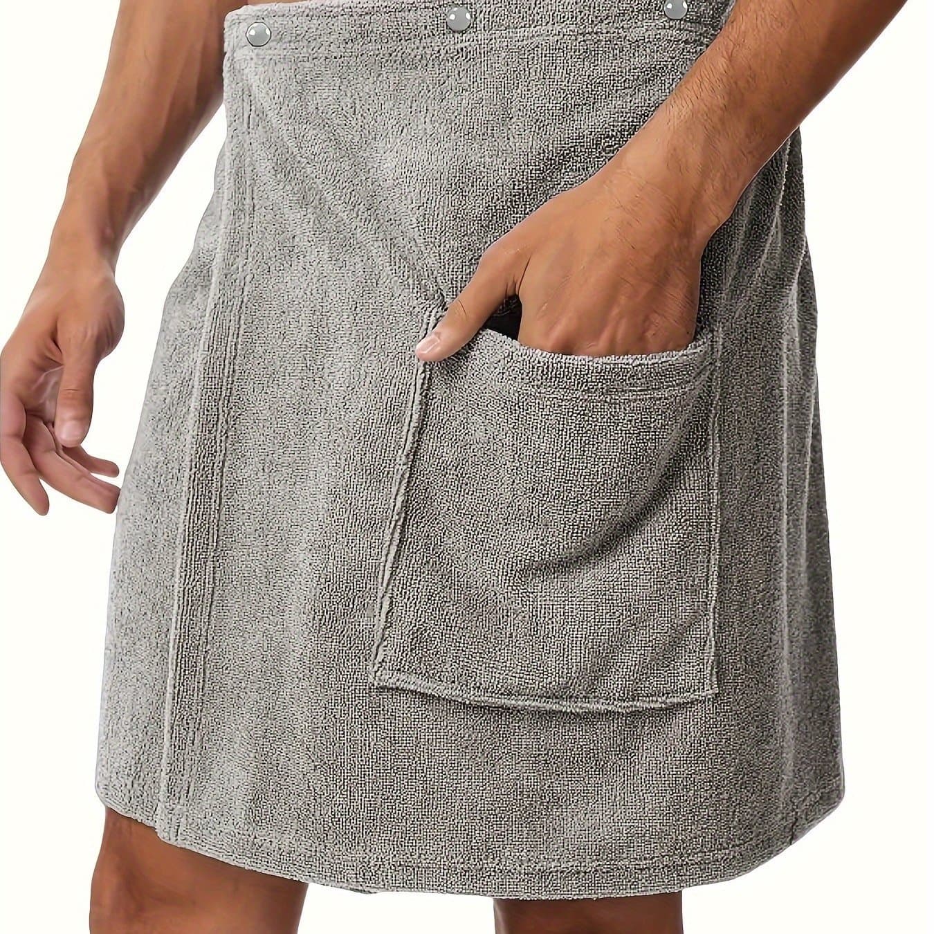 TEMU Men's Adjustable Bath Towel With Pockets - Super Absorbent Microfiber, Light Gray, Perfect For Gym, Shower, Sauna & Beach, Machine Washable, Gym Towel | | Machine Washable Towel, Wash Cloths