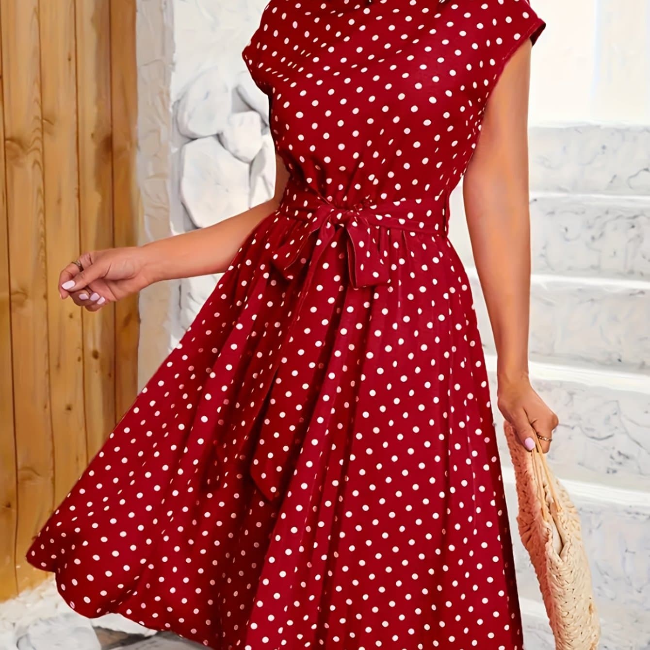 TEMU Polka Dot Pleated Dress