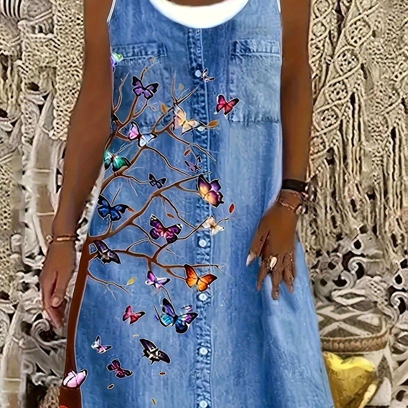 TEMU Sleeveless Jumpsuit Dress, Random Floral Vest Dress For Spring And Summer, Women's Clothing