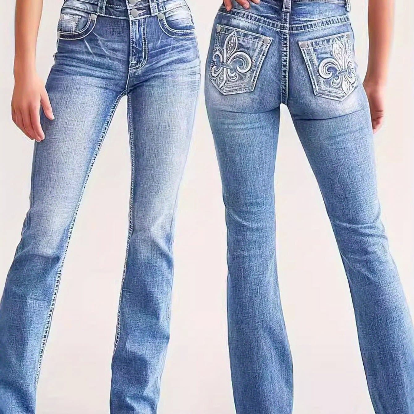 TEMU Of Women's Slim Fit Denim Trousers With Embroidery For Autumn/winter 2025