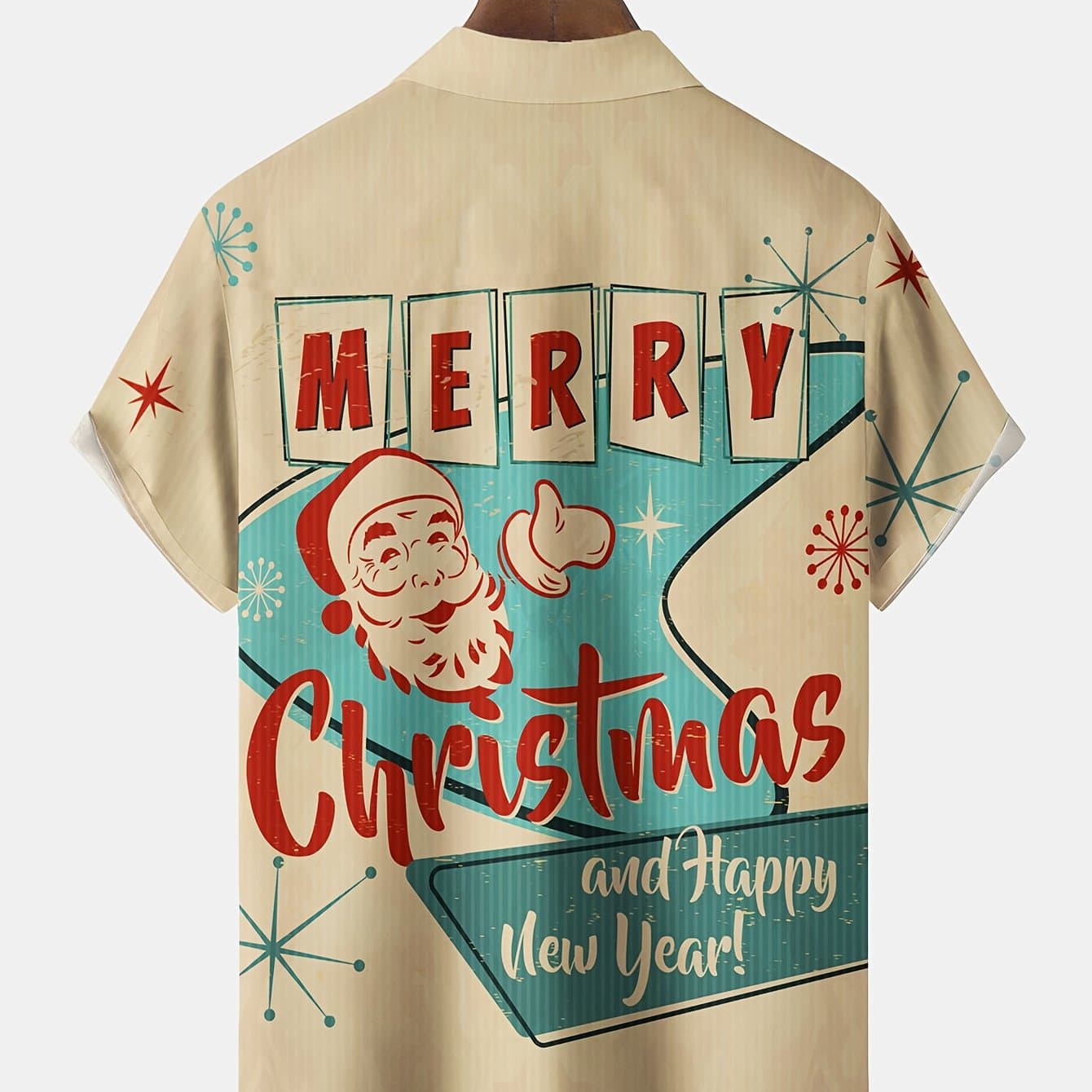 TEMU Santa Claus Vintage Geometric Atomic Print Men's Button Pocket Short Sleeve Shirt S-