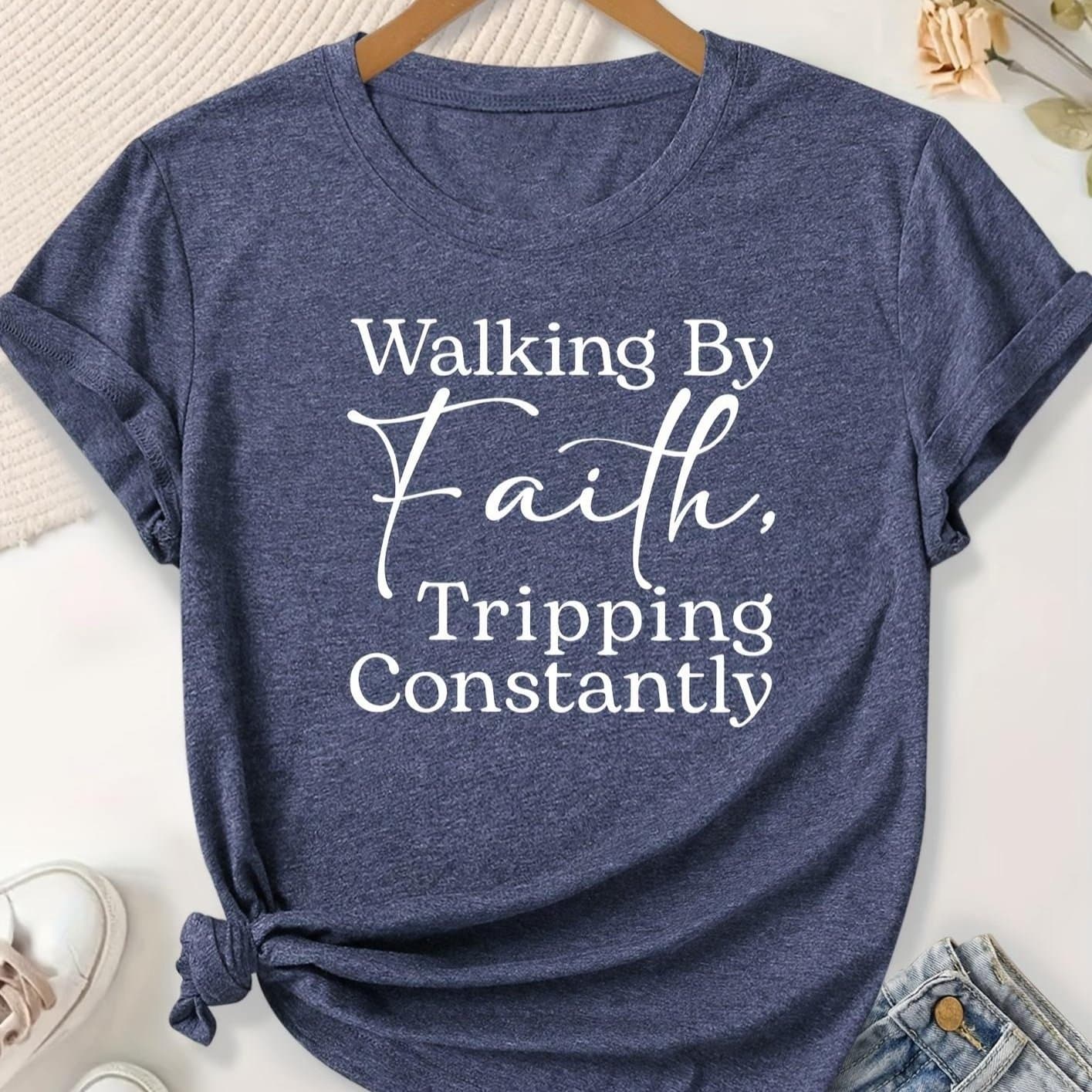 TEMU Women' Clothing Curve Tshirts With Print, Casual Shortsleeved Round Neck Top, Mediumstretch Fabric, Machine Washable, For All , Women's Tshirt, Tshirt With Unique Pattern, . thumbnail 2