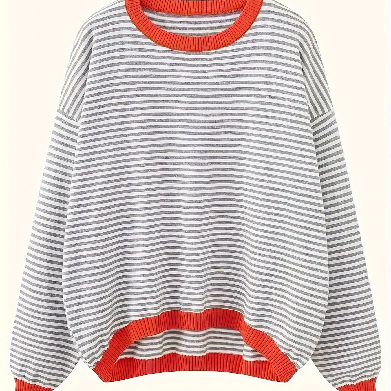 TEMU Contrast-color Round-neck Horizontal Stripe Women's Sweater