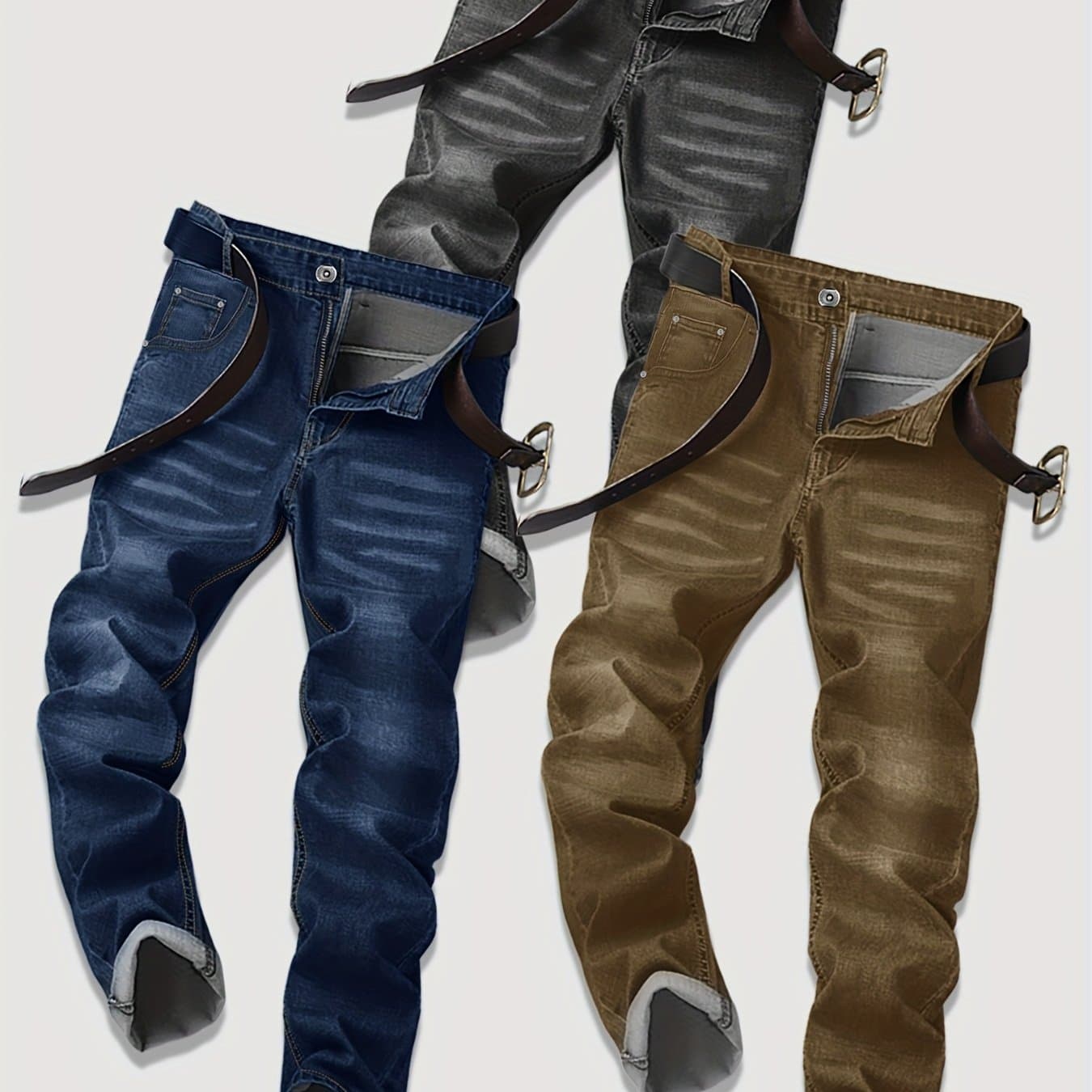 TEMU 3-pack Men's Slim Fit Jeansclassic Versatile Stretch Denim,