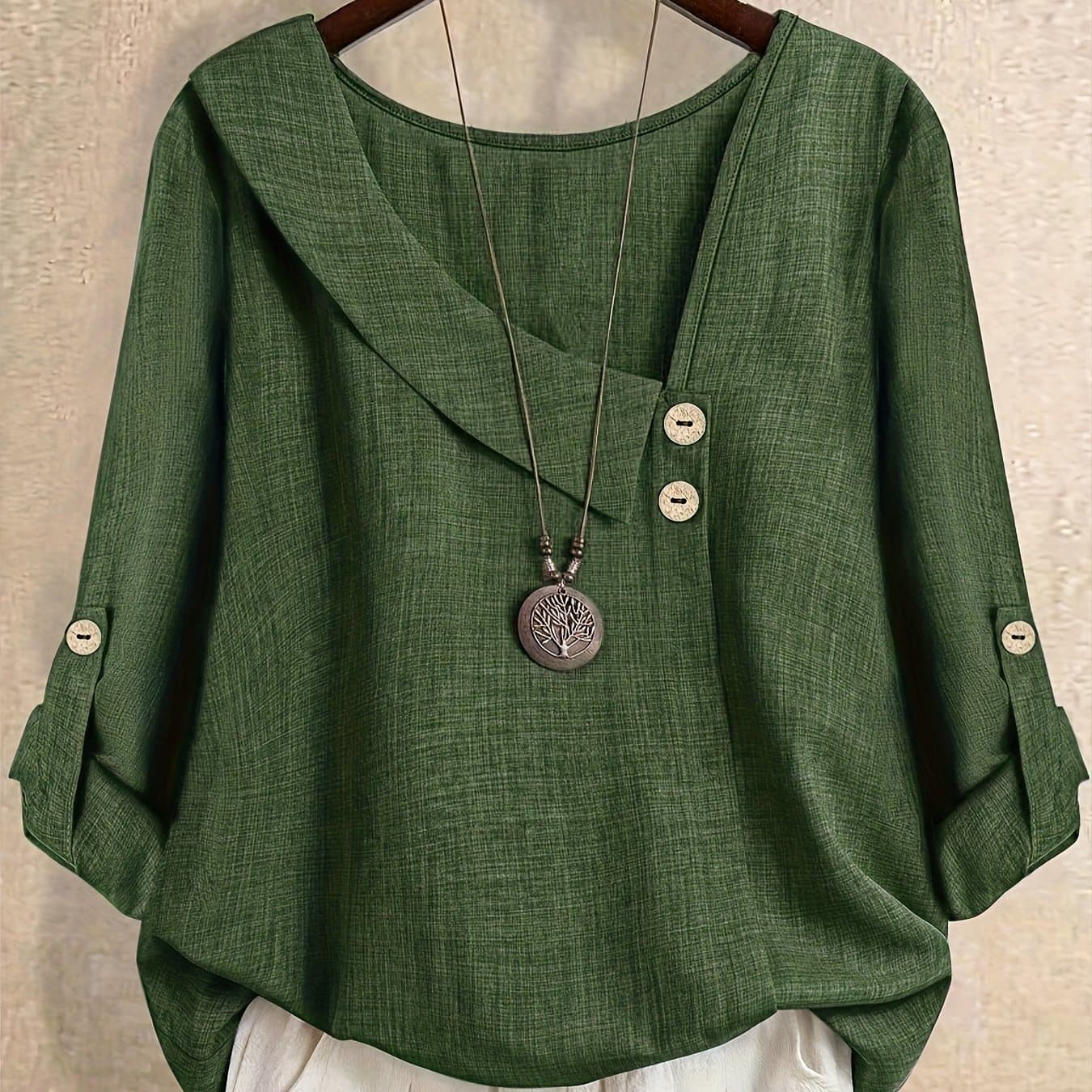 TEMU Plus Size, Plus Size Women' Color Asymmetrical Neckline Fashion Ruffle Sleeve Long-sleeved Shirt With Belt, Suitable For All