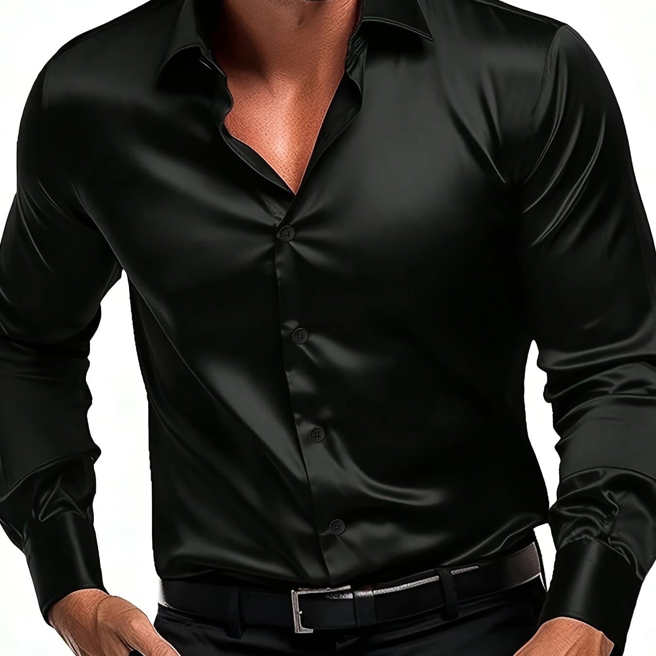 TEMU Men' Casual Long-sleeve Solid Color Shirt