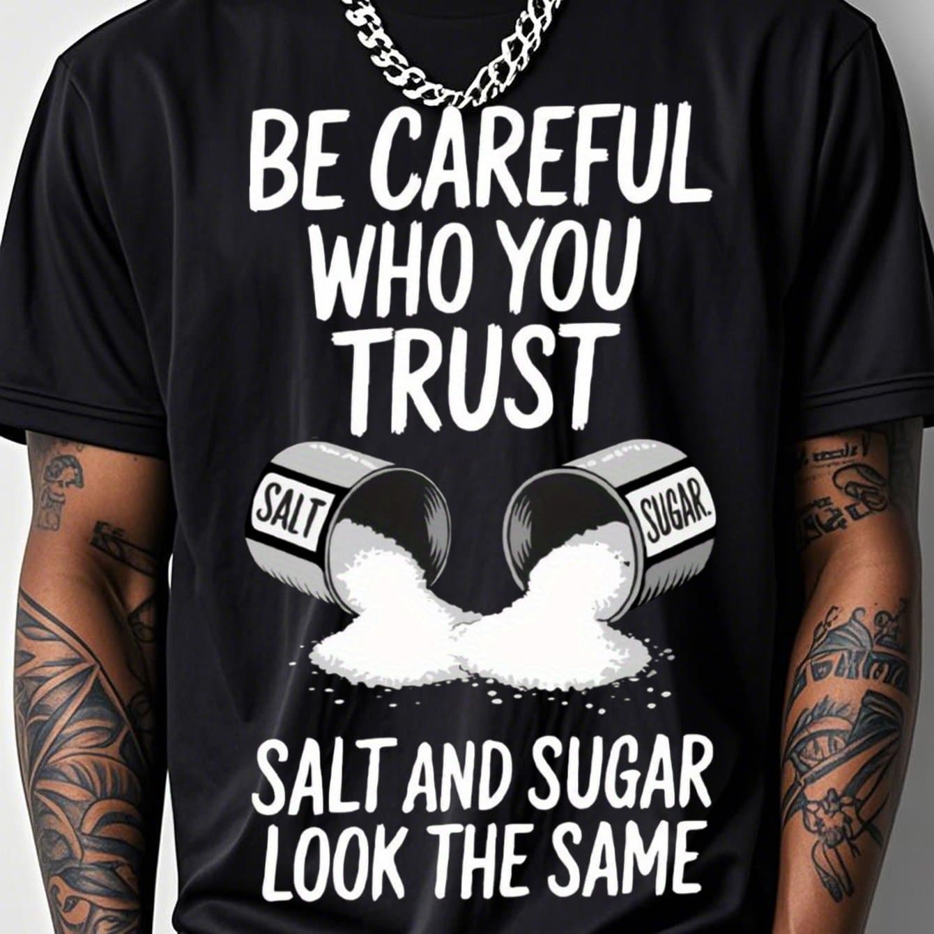 TEMU Men's T-shirt Salt Pattern Printing, Please Be Careful Who You , Short-sleeved Crew Neck Top 200g Cotton Breathable Elastic Fabric