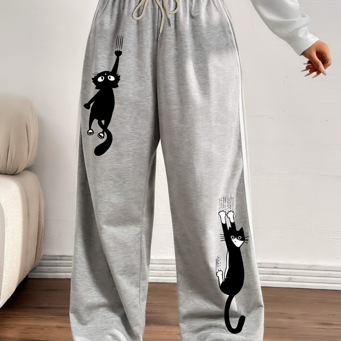 TEMU Plus Size Women's Thin Striped Pants, Joggers, Wide-leg Trousers, Casual Elegant, Affordable Clothing, Y2k Style, Casual Athletic Travel, Suitable For Farm Gym, Vintage