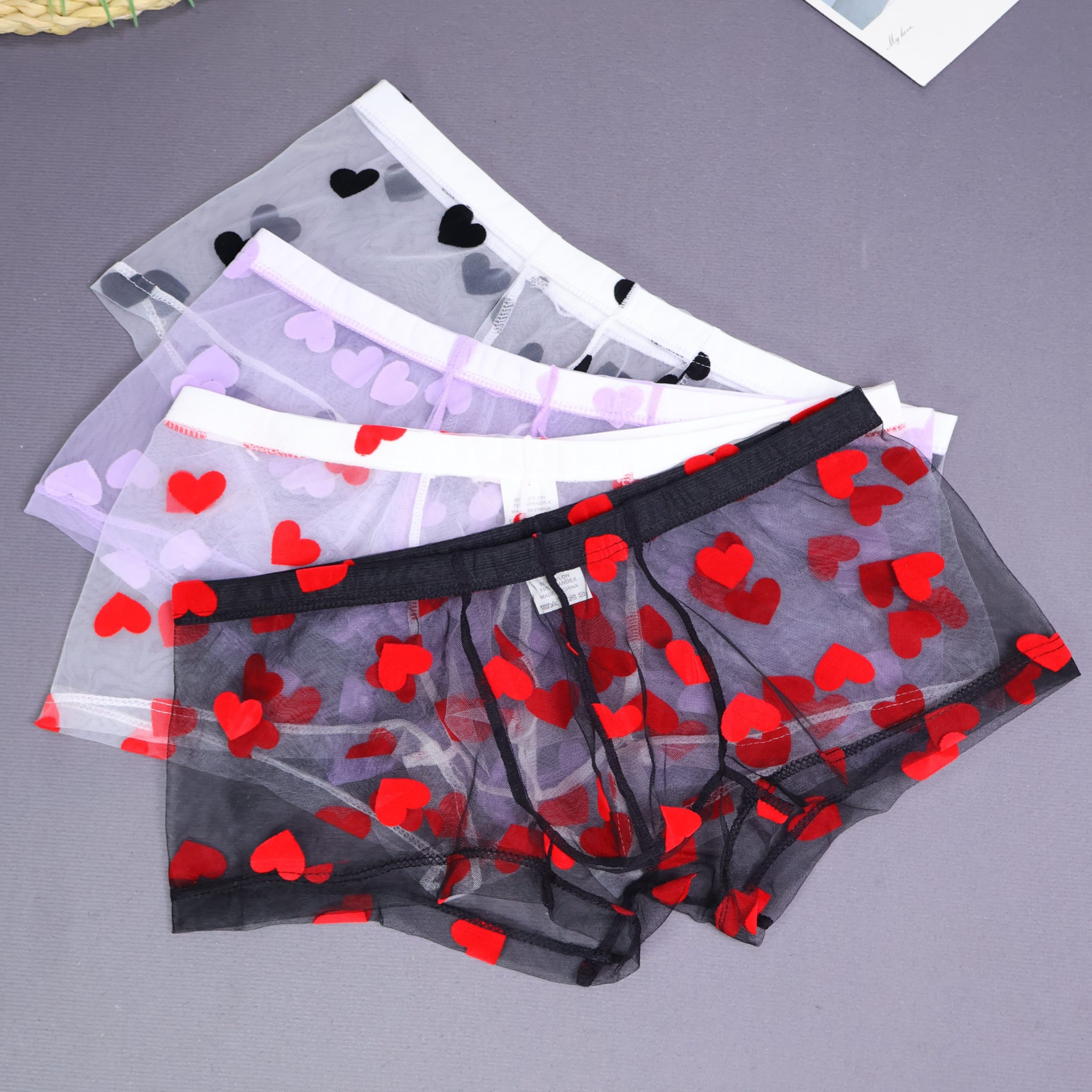 TEMU 4pcs Heart Transparent Sexy Mesh Quick-dry Men's Boxer Briefs