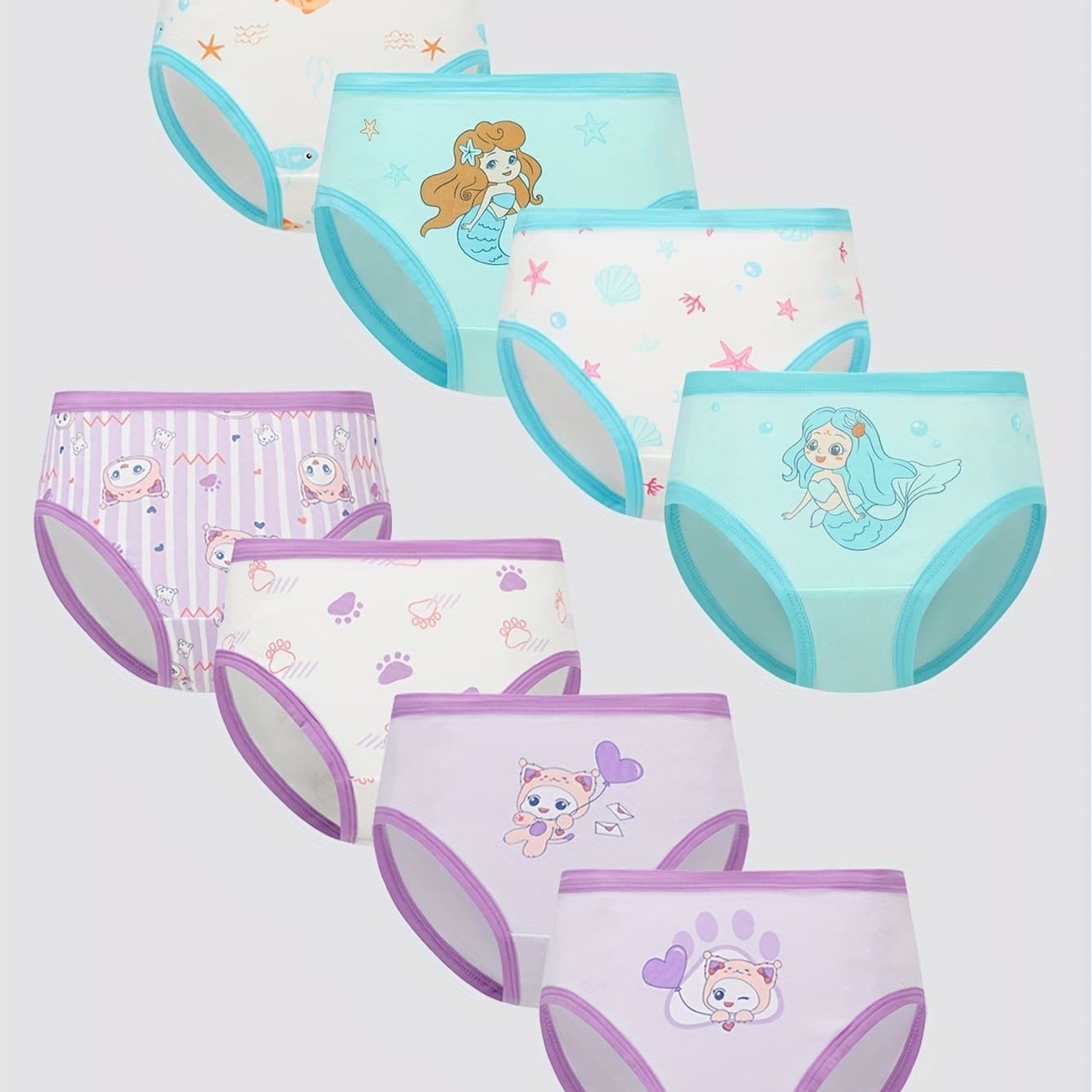 TEMU 8pcs Girls Cotton Briefs Soft Cute Animal Print Girls Underwear