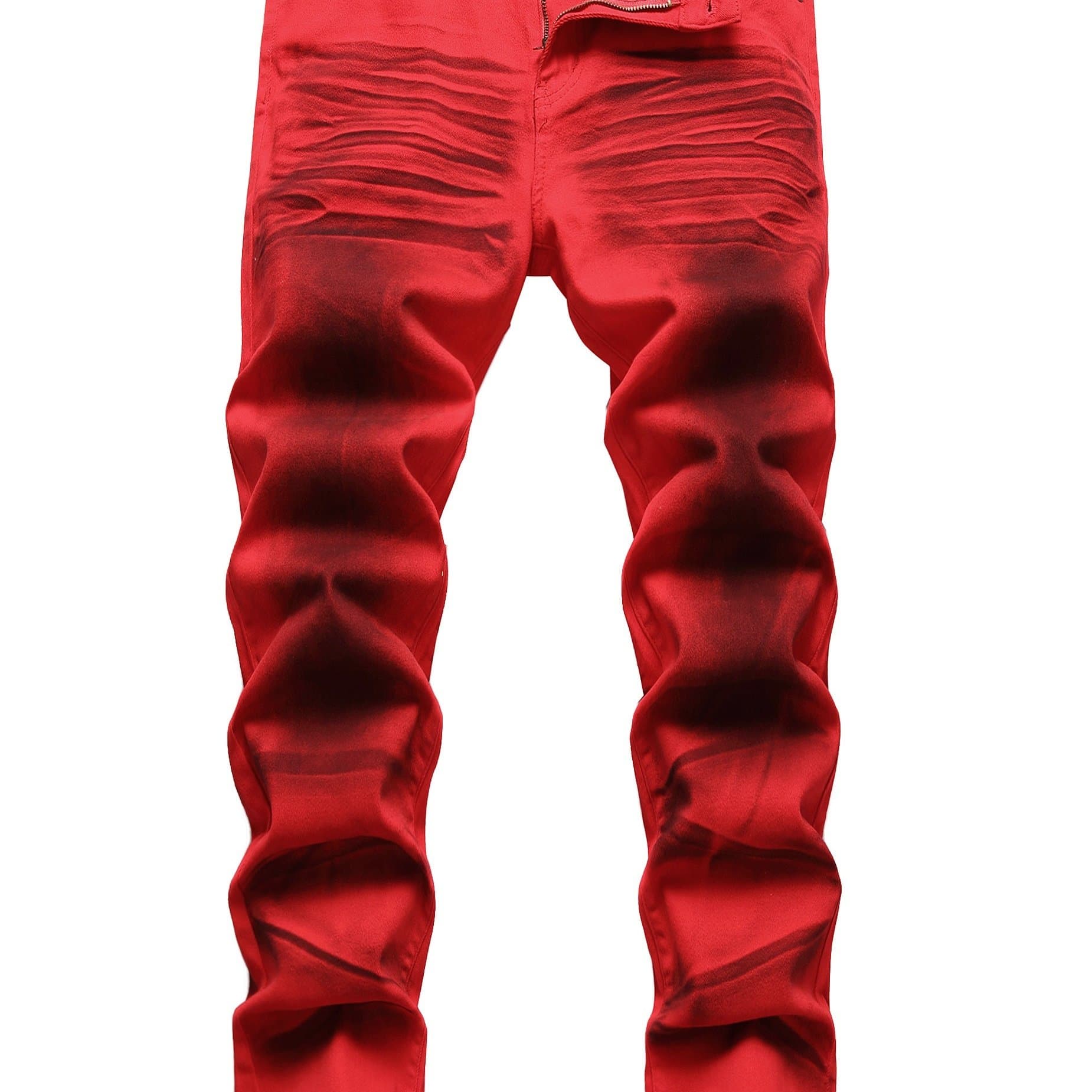 TEMU Men's Printed Slim-fit Red Stretch Casual Jeans