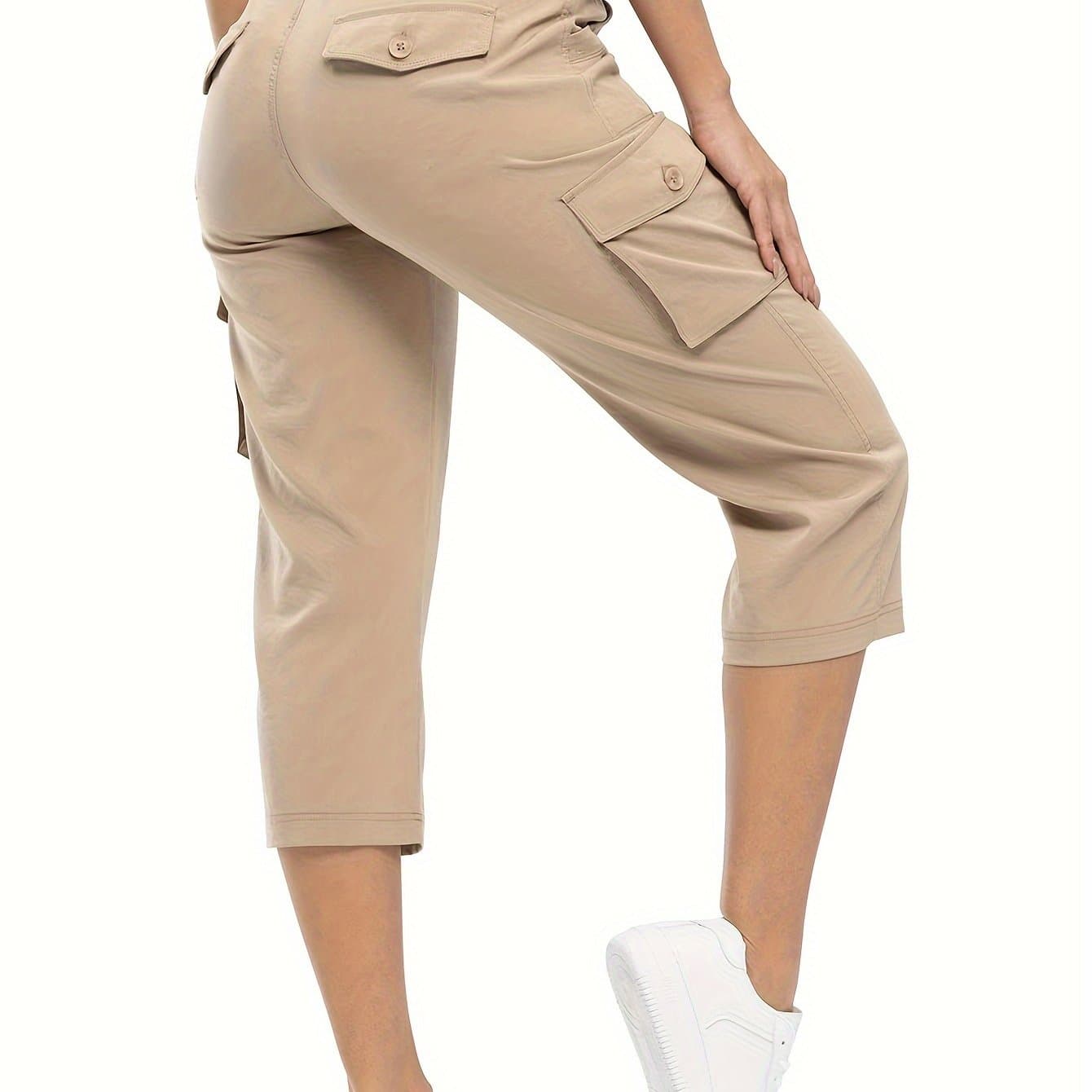TEMU Women's Cargo Capri Pants, Multi-pocket Lightweight Micro-elastic Hiking Quick-dry Elastic Waist Summer Fall Outdoor Travel Casual Loose Shorts Casual Trousers