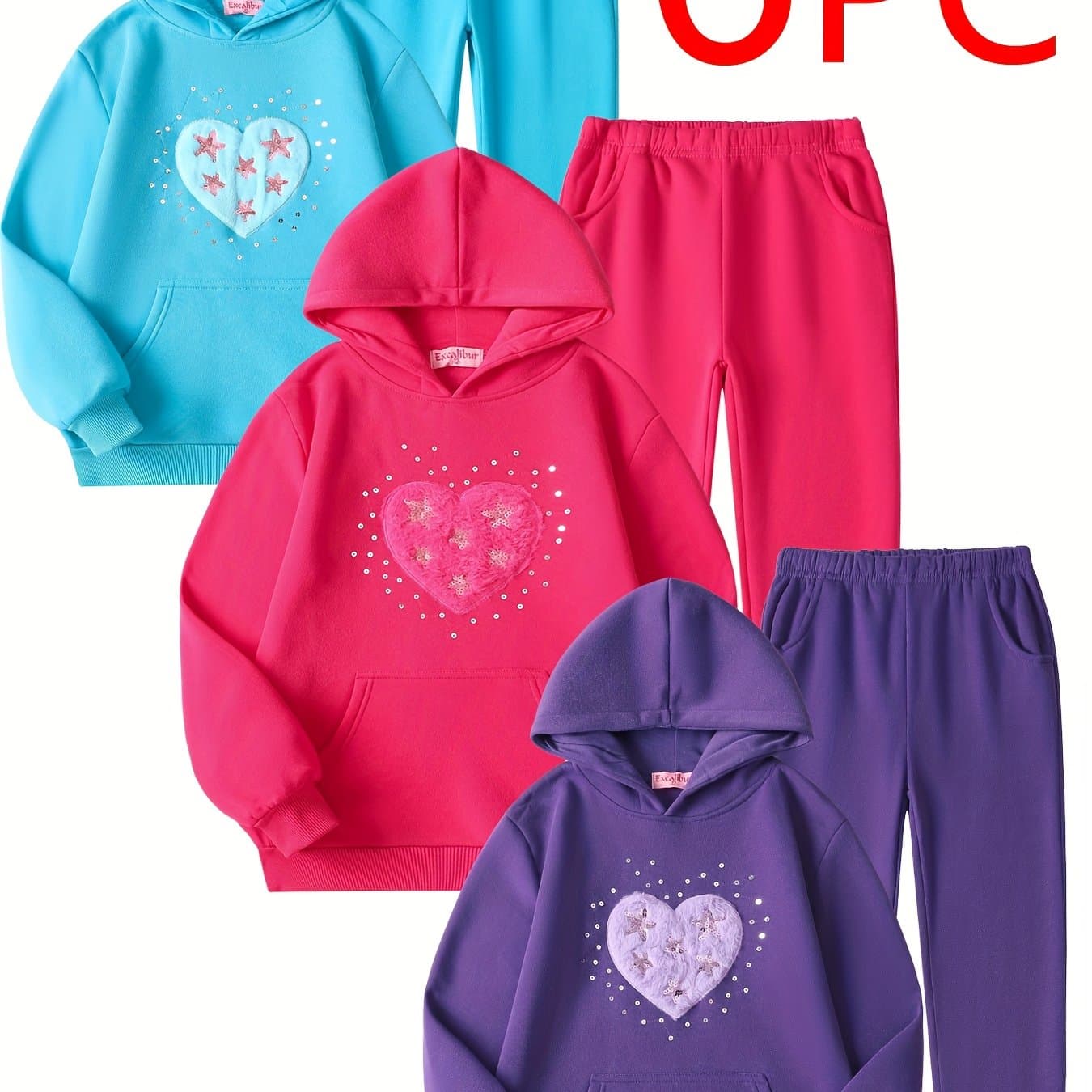 TEMU 6pcs 3 Sets And Winter Girls' Velvet Thickened Hooded Sweatshirt Printed Flowers And Roses Korean Fashion Combination, Suitable For Outdoors, Perfect For Outdoor