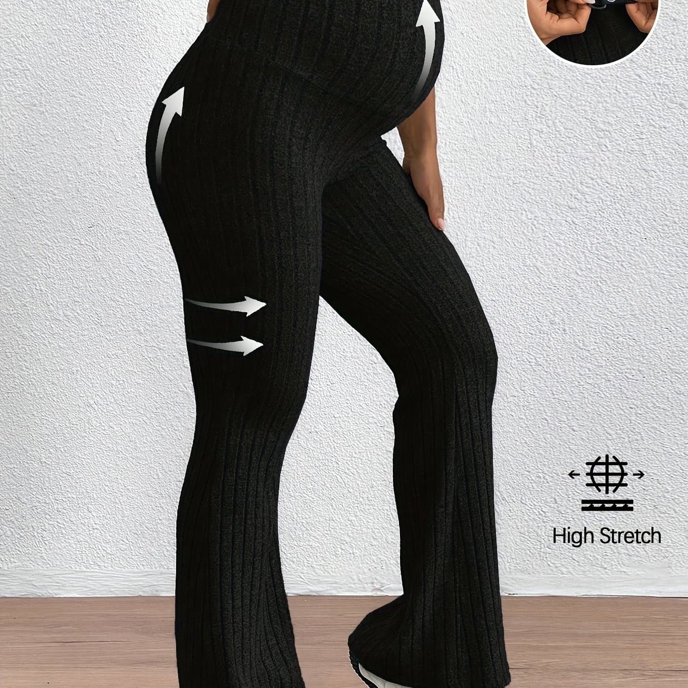 TEMU Adjustable Waist Flare Long Pants For Pregnant Women, Super High Waist