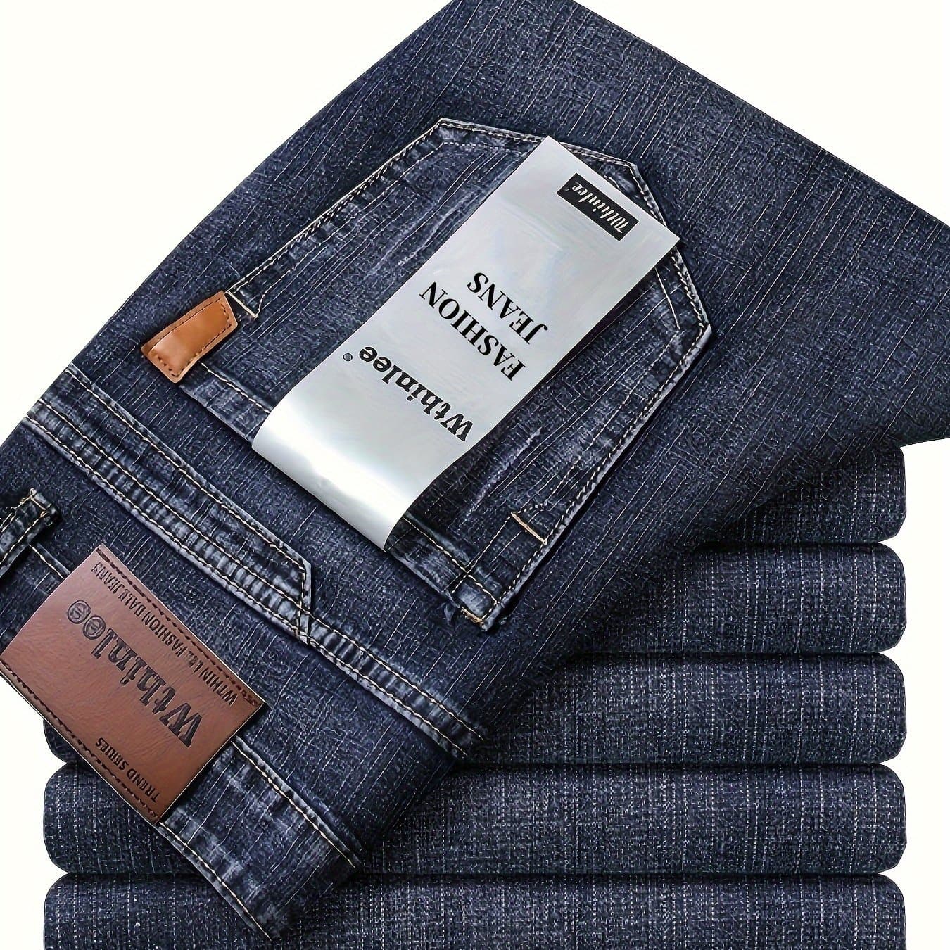 TEMU Men's Plain Denim Trousers, Featuring A Light Business Look With A Bit Of Stretch, Straight Leg Design Suitable For Casual Outdoor Wear