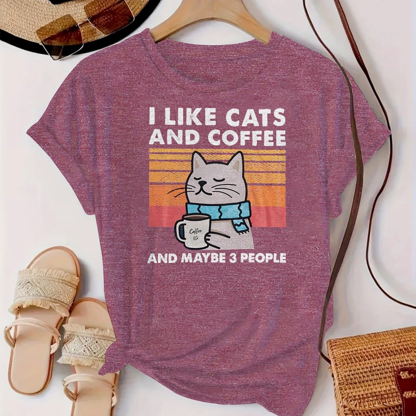 TEMU Women's T-shirt Featuring A Cartoon Cat With A Blue Scarf, Designed With A Trendy Print. Soft, Comfortable, And The Skin, Making It Perfect For Casual And Sporty Looks. This Versatile Round-neck
