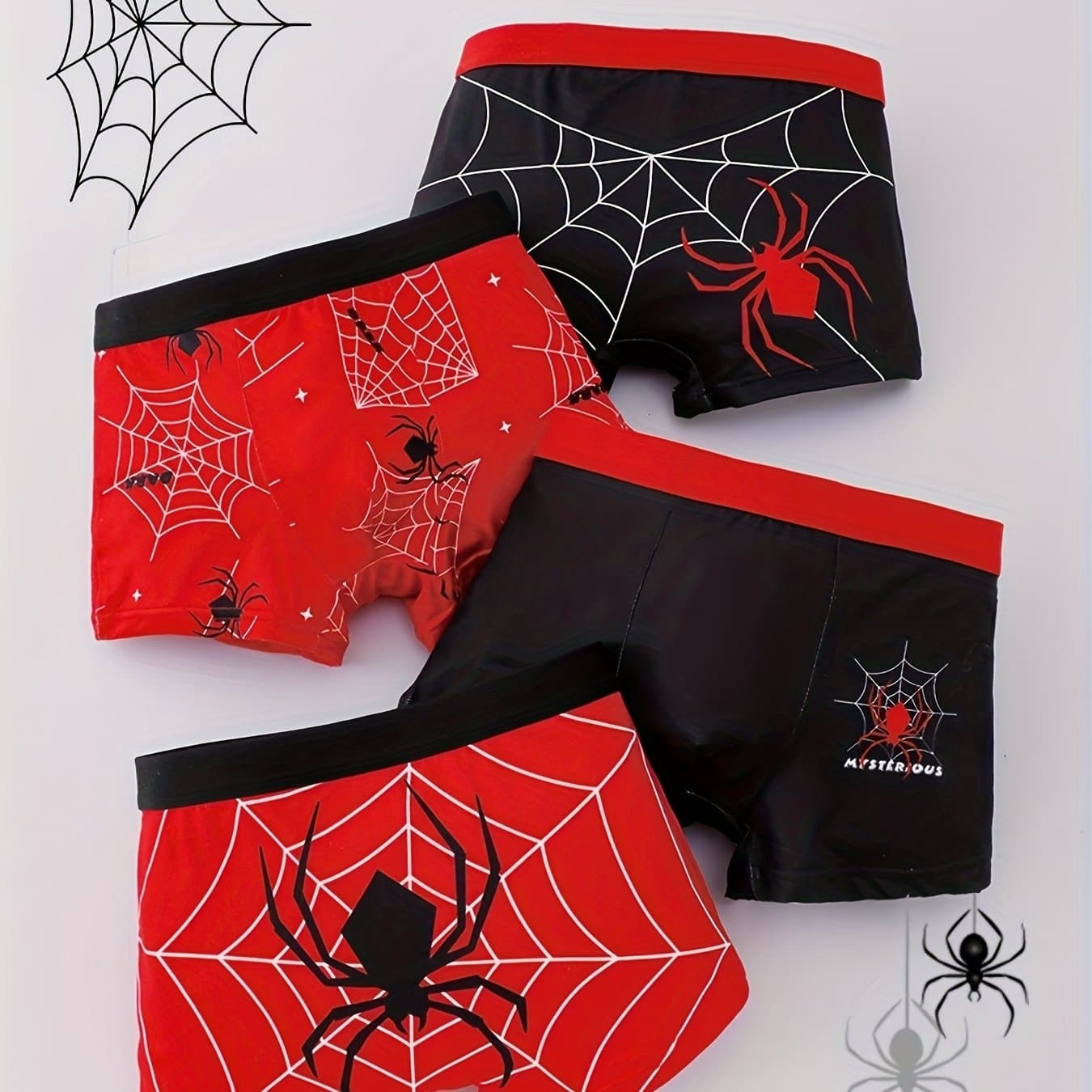 TEMU Top 4pcs Boys' Knit Spider Loose Flat-seam Shorts Non-chafing Wear