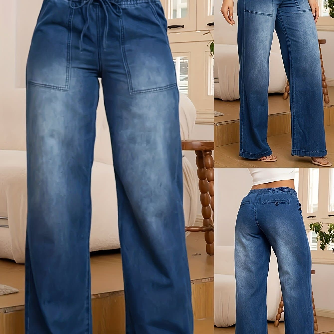 TEMU Women's Jeans, High-waisted Loose Wide-leg Pants, Casual And Versatile Loose Fashionable Blue Denim Pants, Women's Jeans And Clothing