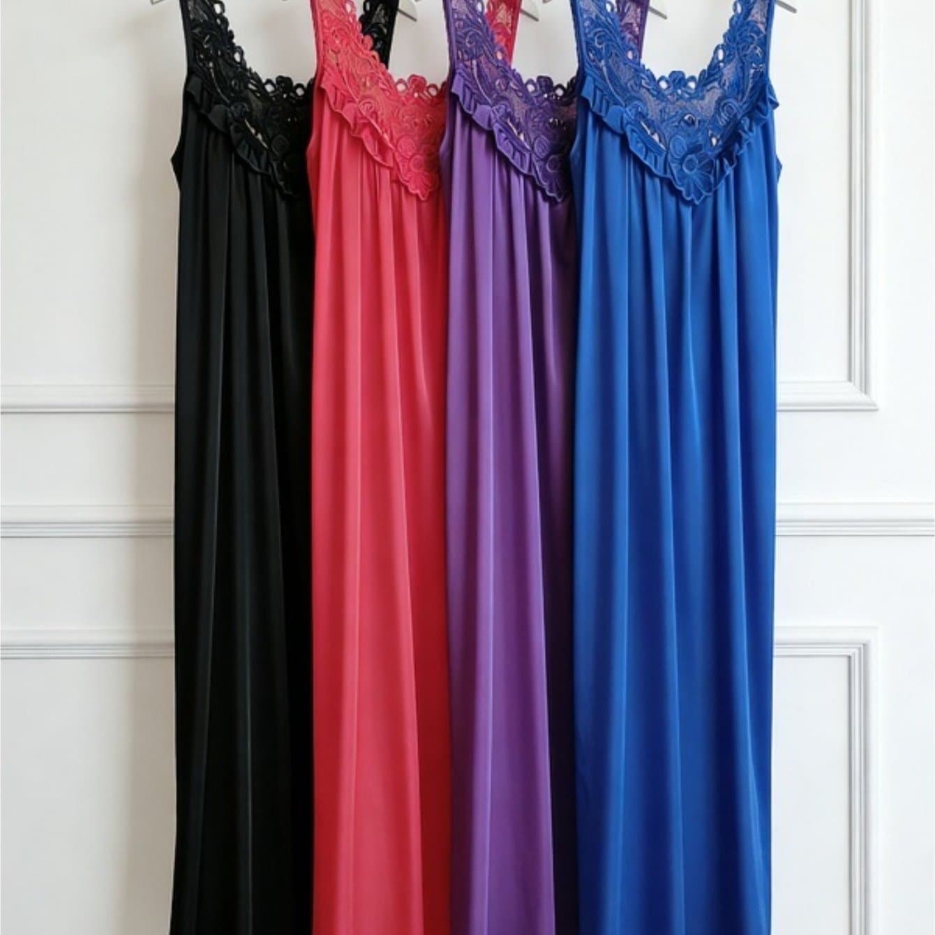 TEMU 4pcs Spring And Summer Simulated Nightgown Women's Pajamas Lace Skirt Solid Color Loungewear
